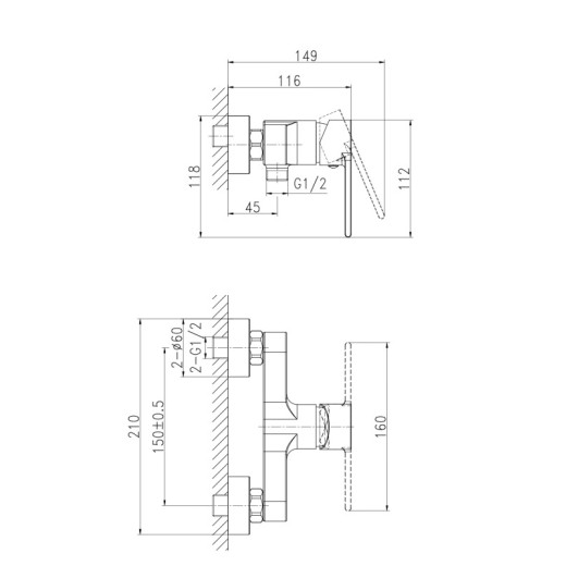 Смеситель Cersanit для душа BRASKO BLACK однорычажный черный