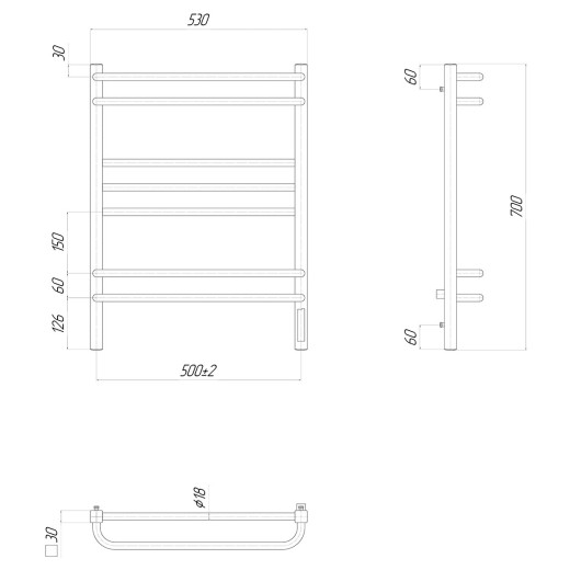 Полотенцесушитель электрический Lemark Linara LM04707Z П7 500x700, диммер справа, хром