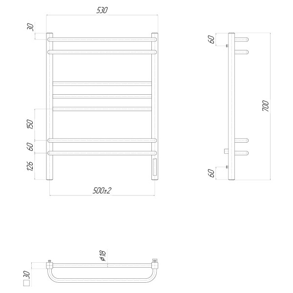 Полотенцесушитель электрический Lemark Linara LM04707Z П7 500x700, диммер справа, хром