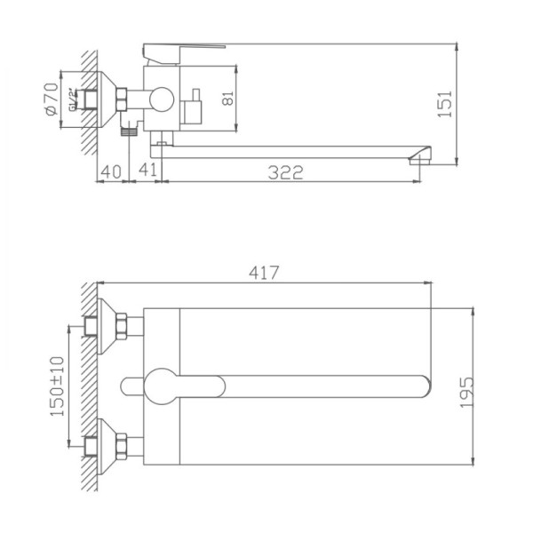 Смеситель для ванны HAIBA HB22801, длинный излив, нержавеющая сталь