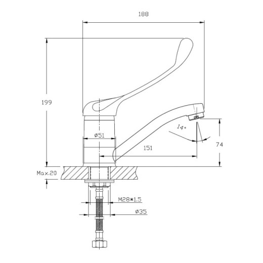 Смеситель HAIBA HB4554-2 хирургический для раковины, латунь, хром
