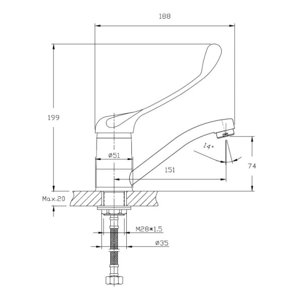 Смеситель HAIBA HB4554-2 хирургический для раковины, латунь, хром