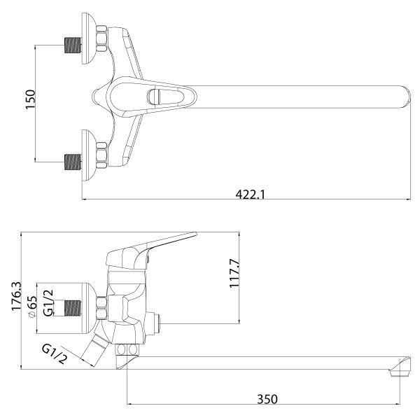 Смеситель Lemark Luna LM4157C универсальный с пл. изл. 350мм, кнопочный дивертор, хром