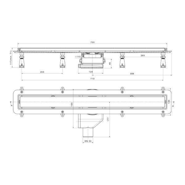 Душевой лоток POINT Деметра стекло черное 750 арт PN50475GLB