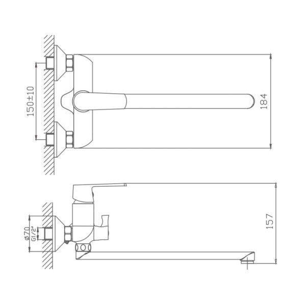 Смеситель для ванны HAIBA HB22804, длинный излив, латунь, белый/хром