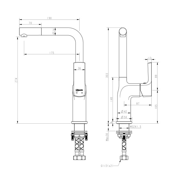 Смеситель Lemark Ursus LM7205BLR для кухни с высоким поворотным изливом, черный/розовое золото