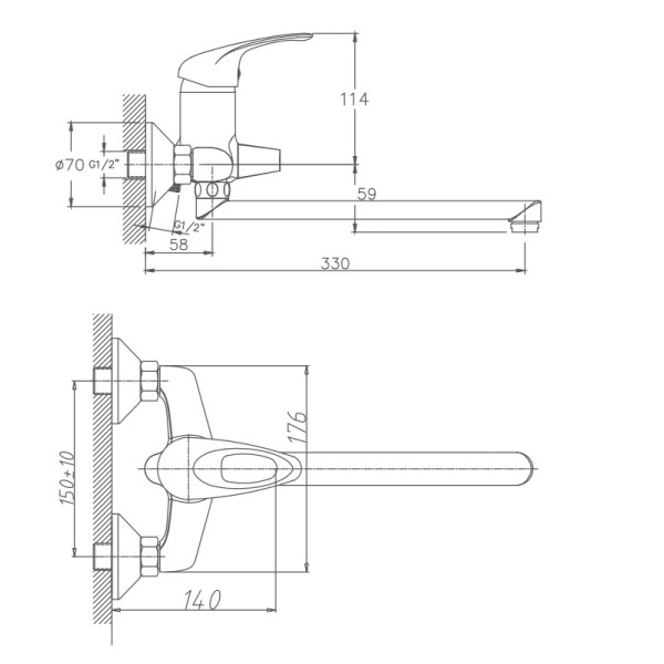 Смеситель для ванны HAIBA HB2203, длинный излив, латунь, хром