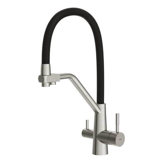 Смеситель Cersanit для кухни VIVO однорычажный с фильтром с гибким изливом, никель