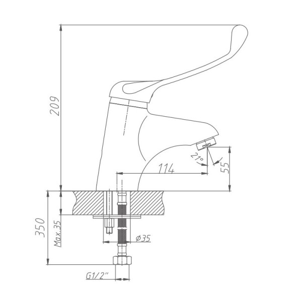 Смеситель HAIBA HB1054 хирургический для раковины, латунь, хром