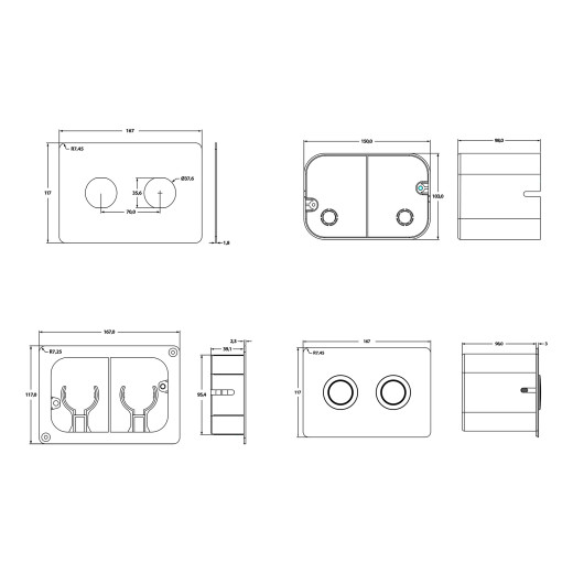 Клавиша смыва для пневматической инсталляции Point Венера, установка в стену, сталь брашированная, P
