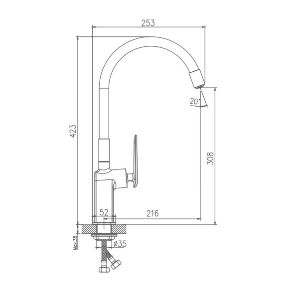 Смеситель для кухни HAIBA HB73548-8, гибкий излив, латунь, белый/хром