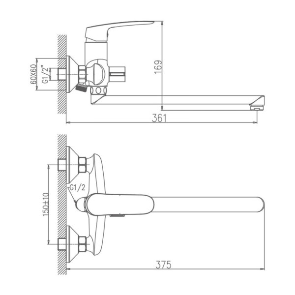 Смеситель для ванны HAIBA HB22183, длинный излив, латунь, хром