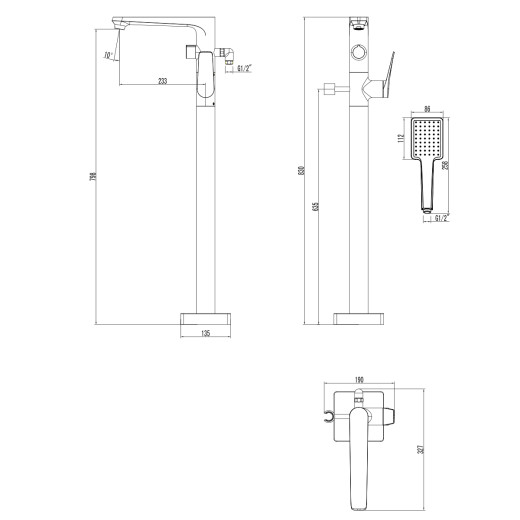 Смеситель Lemark Bronx LM3744BL для ванны напольный, черный