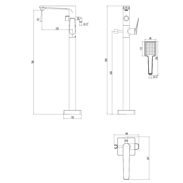 Смеситель Lemark Bronx LM3744BL для ванны напольный, черный