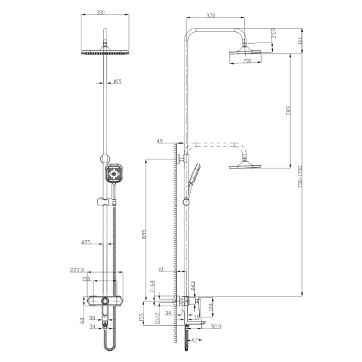 Смеситель Lemark Prizma LM3962C для ванны и душа с верхней душевой лейкой "Тропический дождь", хром