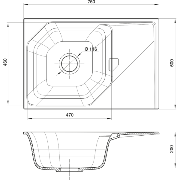 Кухонная мойка RIVELATO LOCUS 75  1-чаш 750*500 antracite