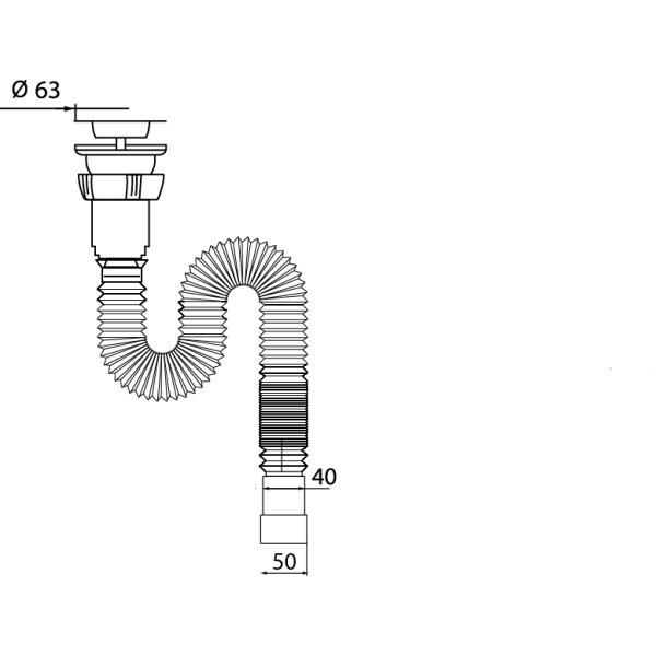 Сифон WIRQUIN гофрированный 1¼ х 40/50 мм, L800 мм