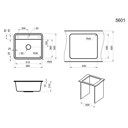Кухонная мойка Granula Standart ST-5601 базальт