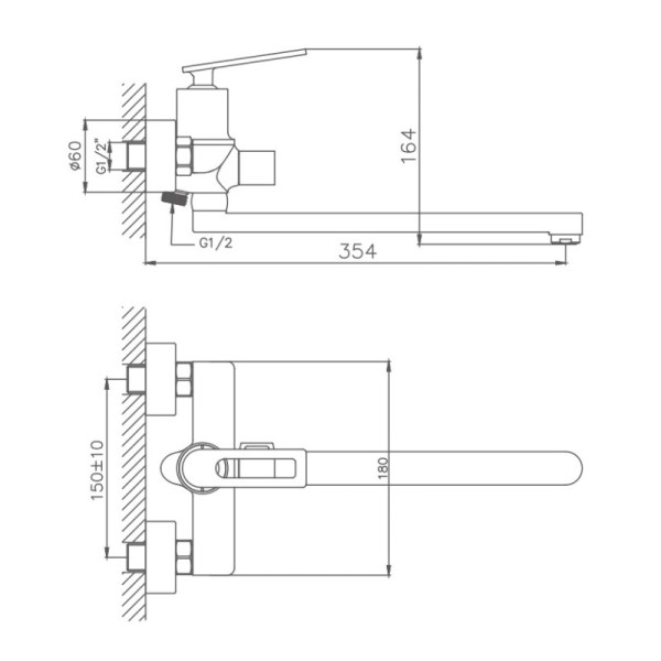 Смеситель для ванны HAIBA HB22589, длинный излив, латунь, хром