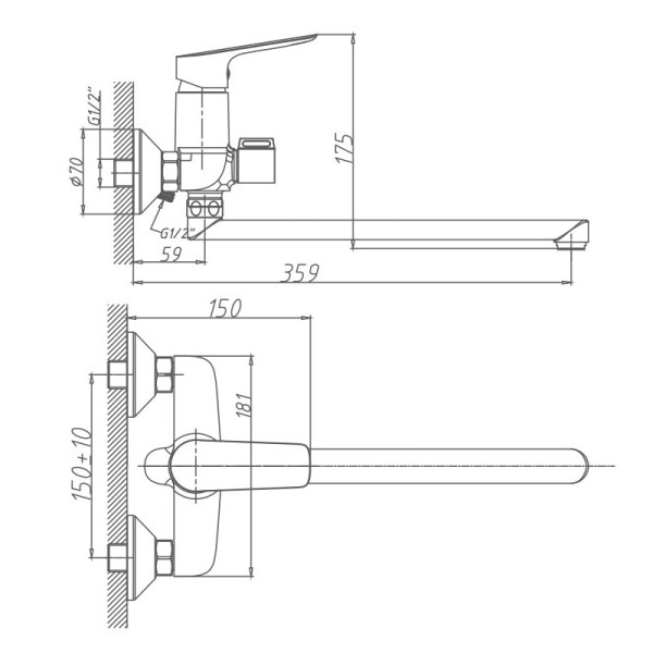 Смеситель для ванны HAIBA HB22506, длинный излив, латунь, хром