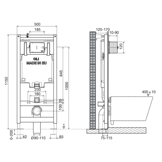 Инсталляция OLI 80 (500*1150*120) механическая + панель слива River, хром глянец