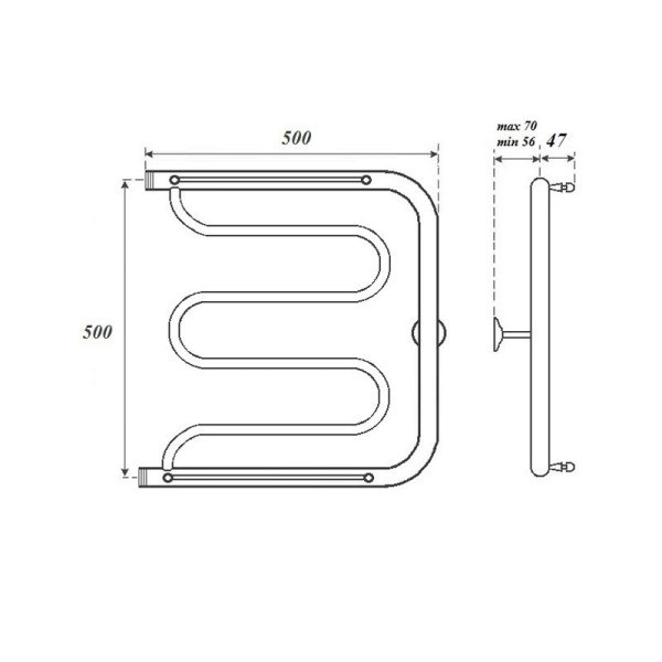 Полотенцесушитель водяной Point PN25555P 500x500 Фокстрот с полкой, хром