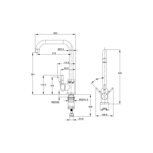 Смеситель Cersanit для кухни COMO однорычажный с п-образным изливом, никель