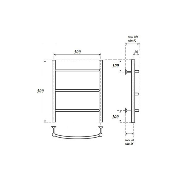 Полотенцесушитель водяной Point Афина PN04155 П3 500x500, хром