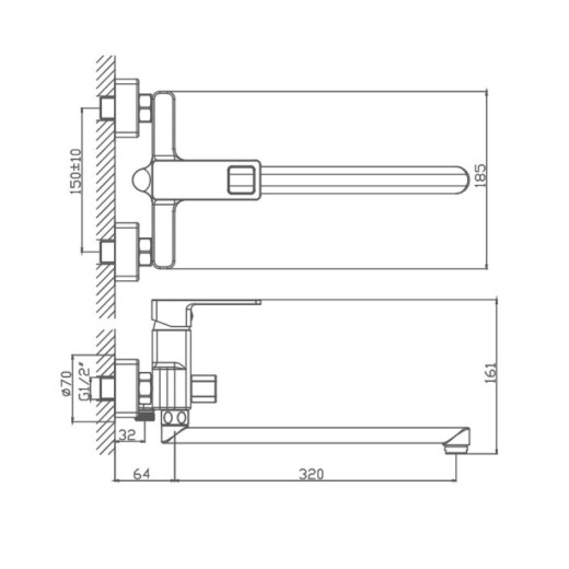 Смеситель для ванны HAIBA HB22615, длинный излив, латунь, хром