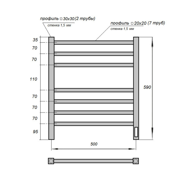 Полотенцесушитель электрический Point Вега PN71856W П7 500x600, диммер справа, белый