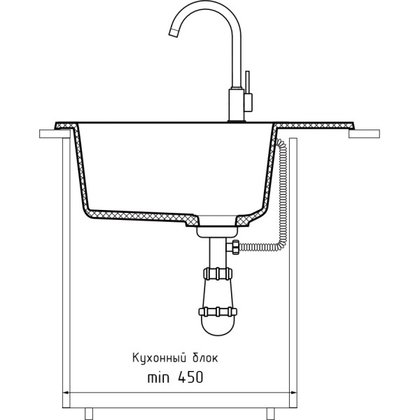 Мойка кухонная GranFest RONDO GF-R-580L чаша с крылом 579*445мм иней, мрамор