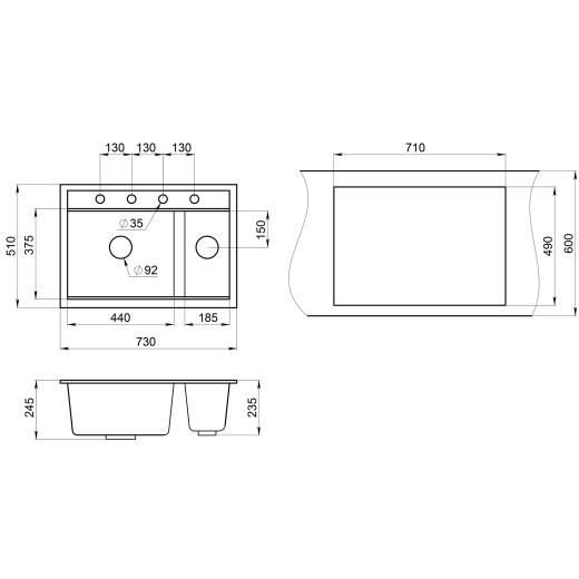 Кухонная мойка Granula KS-7302 алюминиум