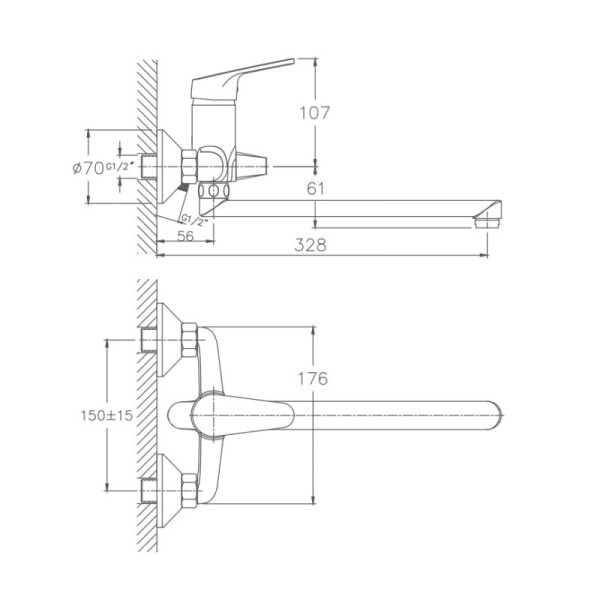 Смеситель для ванны HAIBA HB2216, длинный излив, латунь, хром