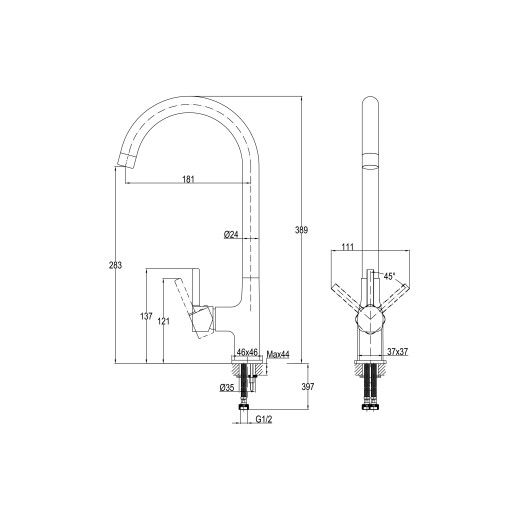 Смеситель Cersanit для кухни ELIO однорычажный, черный