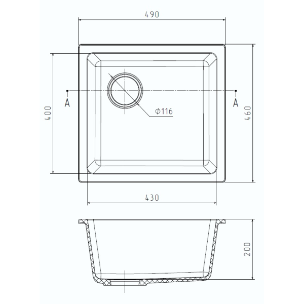 Кухонная мойка RIVELATO BERKANA 45 подст.монтаж 1-чаш 485*455 brina