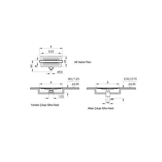 Душевой трап Vitra Eco-Flow 80см., DK100, горизонтальный сифон 60мм., матовый хром