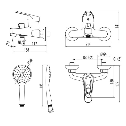 Смеситель Lemark Luna LM4134C для ванны с коротким изливом, дивертор с керамич. пластинами, хром