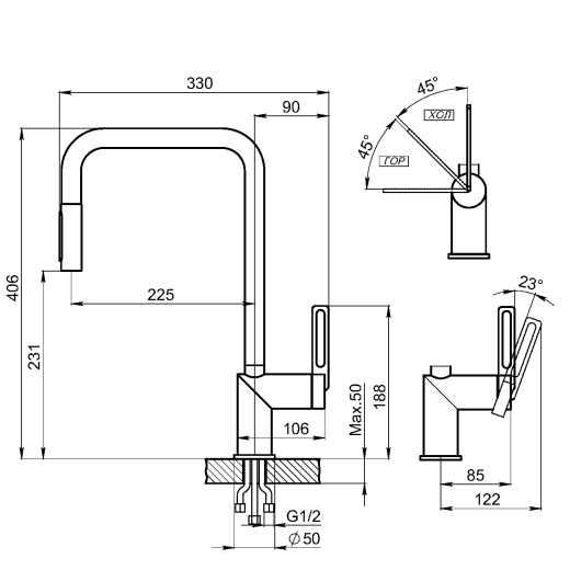 Смеситель Granula GR-8173 алюминиум с выдвижным изливом