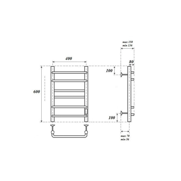 Полотенцесушитель электрический Point Сатурн PN90846B П6 400x600 диммер справа, черный