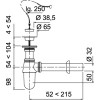 Сифон WIRQUIN SL213 1¼ x 32 мм с латунным хромированным выпуском, отвод L200 мм, с цепочкой