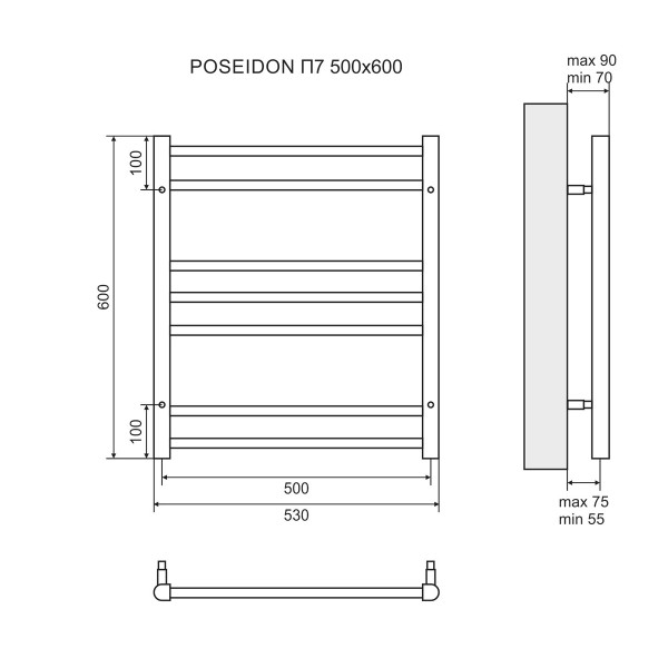 Полотенцесушитель электрический Lemark Poseidon LM42607E П7 500x600, левый/правый