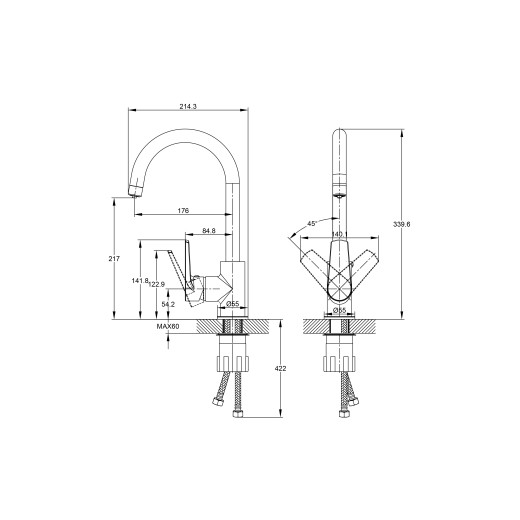 Смеситель Cersanit для кухни MODUO однорычажный с фильтром, хром