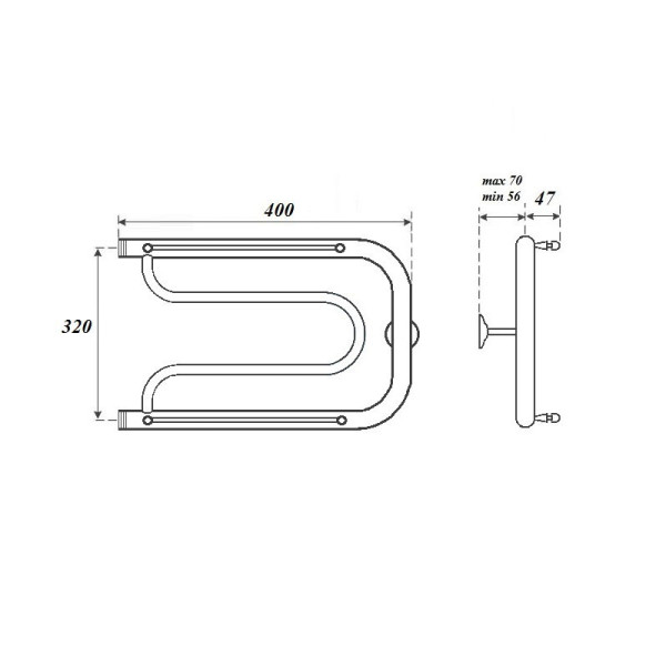 Полотенцесушитель водяной Point PN21334P 320x400 Фокстрот с полкой, хром