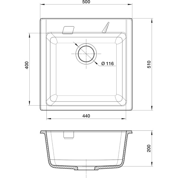 Кухонная мойка RIVELATO RAUM 50  1-чаша 510*510мм antracite