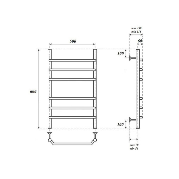 Полотенцесушитель водяной Point Венера PN07156 П6 500x600, хром