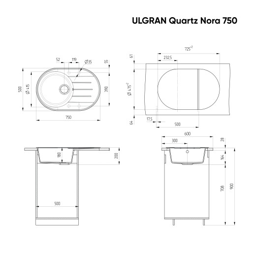 Мойка кухонная ULGRAN Quartz Nora 750-01, жасмин