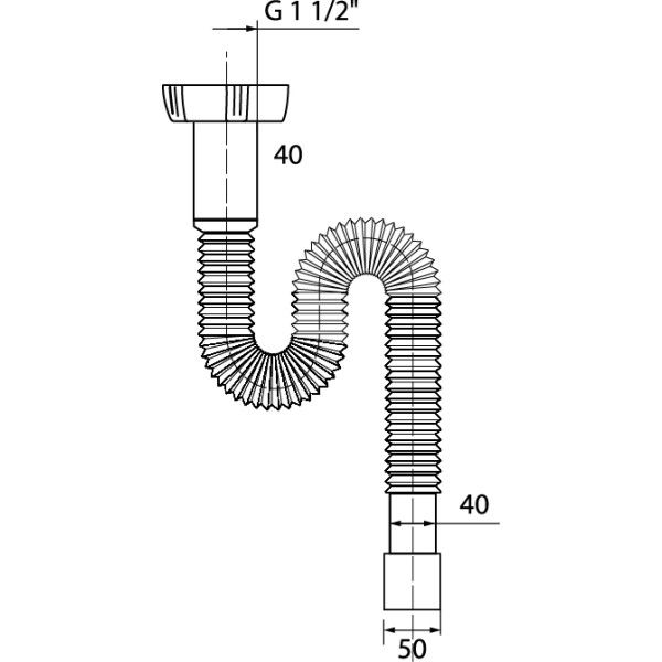 Сифон WIRQUIN гофрированный без выпуска 1½ х 40/50 мм, L1200 мм с хомутом жёсткости