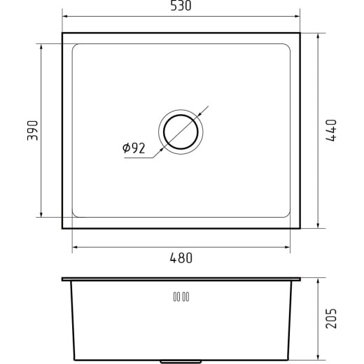 Мойка GF METAL нерж.сталь AISI 304  PVD графит 1 чаша 530*440*215 мм арт.GF-5344 PVD графит