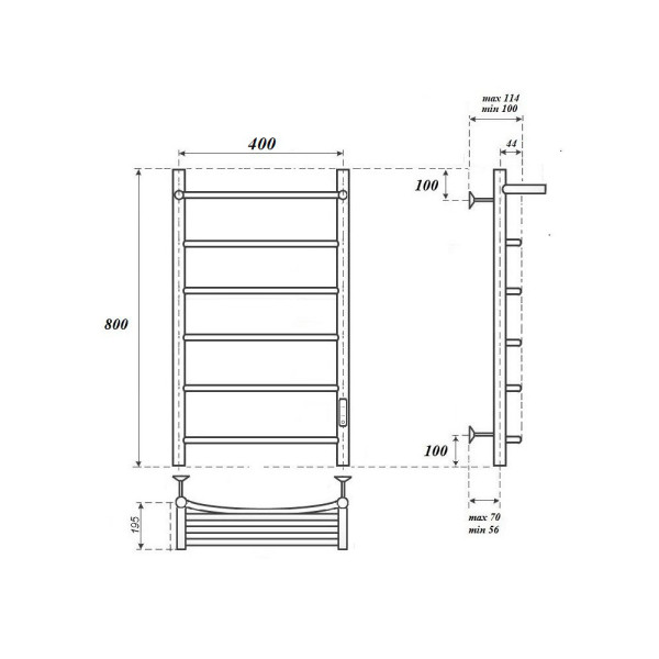 Полотенцесушитель электрический Point Афина PN04848PW П5 400x800 с полкой, диммер справа, белый