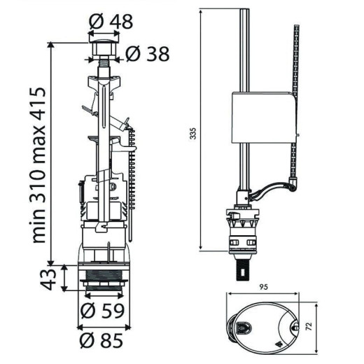 Комплект клапанов OLI: спуск. Deco, напол. Uni Bottom, ниж подв, пласт, 1/2"